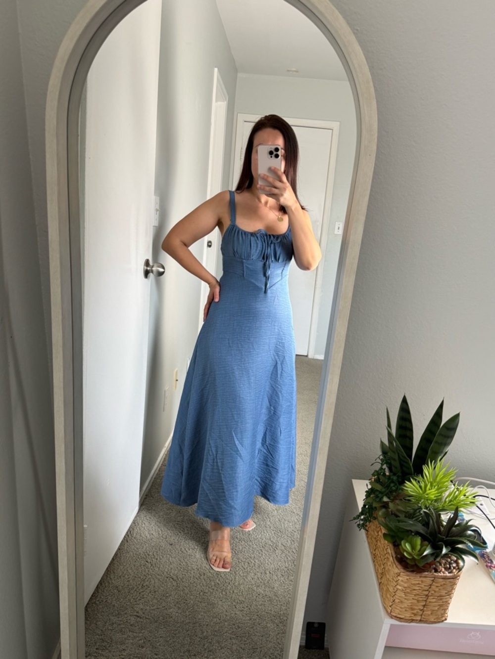 SHEIN Light Blue Sleeveless Maxi Dress with Tie Front